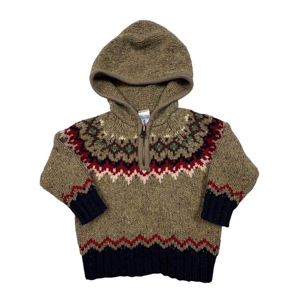 Old Navy Vintage Y2K Fair Isle Hooded Quarter Zip Sweater 12-18M Multicolor